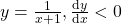 y=\frac{1}{x+1}, \frac{\mathrm{d} y}{\mathrm{d} x} < 0