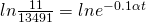 ln\frac{11}{13491}=ln{e^{-0.1\alpha{t}}}