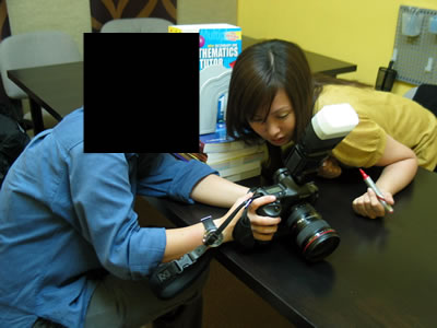 Choosing photos at The Temple