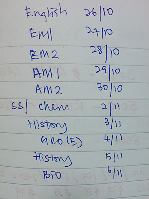 O Level 2009 Exam Timetable