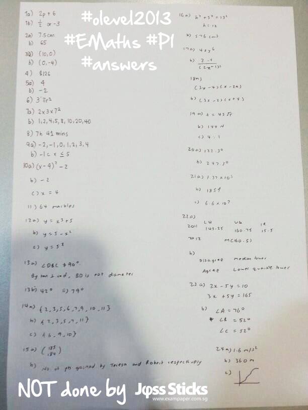 Of The GCE O Level 2013 E-Maths 4016 Paper 1 • Jφss Sticks Secondary