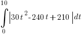 int{0}{10}{delim{|}{30t^2 - 240t + 210}{|}}dt