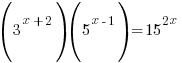 (3^{x+2})(5^{x-1}) = 15^{2x}