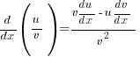 d/{dx}(u/v) = {v{du}/{dx} - u{dv}/{dx}}/{v^2}