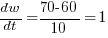 dw/dt={70-60}/10=1