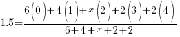 1.5={6(0)+4(1)+x(2)+2(3)+2(4)}/{6+4+x+2+2}