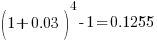 (1+0.03)^4-1 = 0.1255