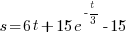 s = 6t+15e^{-t/3}-15